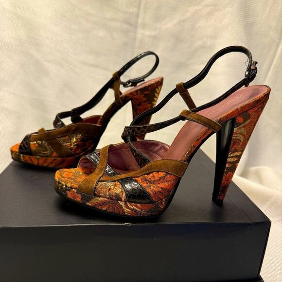 Miu Miu 5” Heels Exotic Jacquard & Leather Slingbacks Size 39 US 9 Made in Italy - Picture 8 of 16